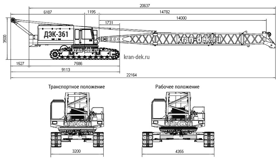 Габаритные размеры крана ДЭК-361